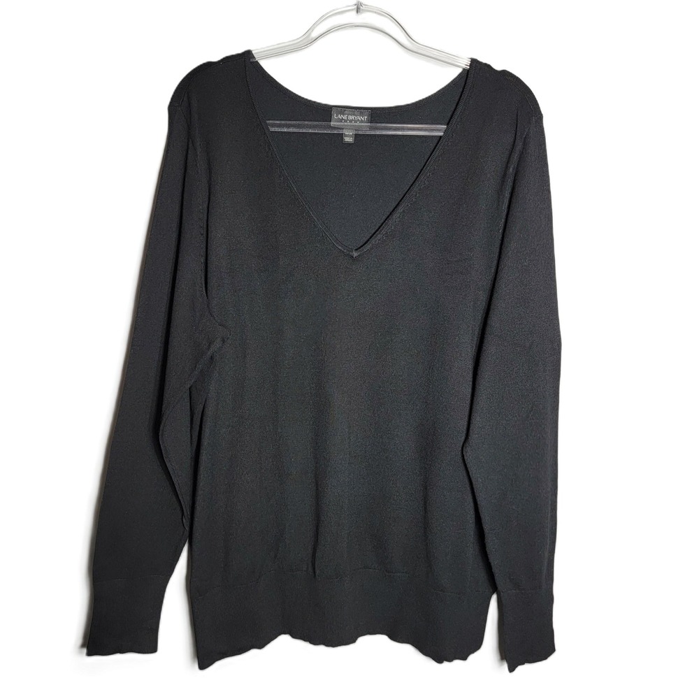 Lane Bryant Sweater Womens 18/20 Black V-Neck Long Sleeve Rayon Blend Fine Knit